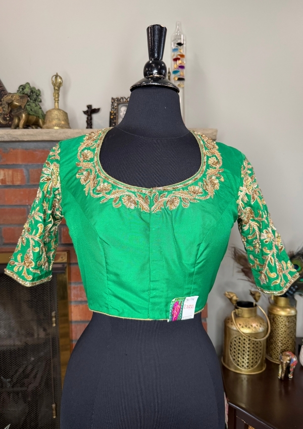 Green Zardosi Work Silk Blouse